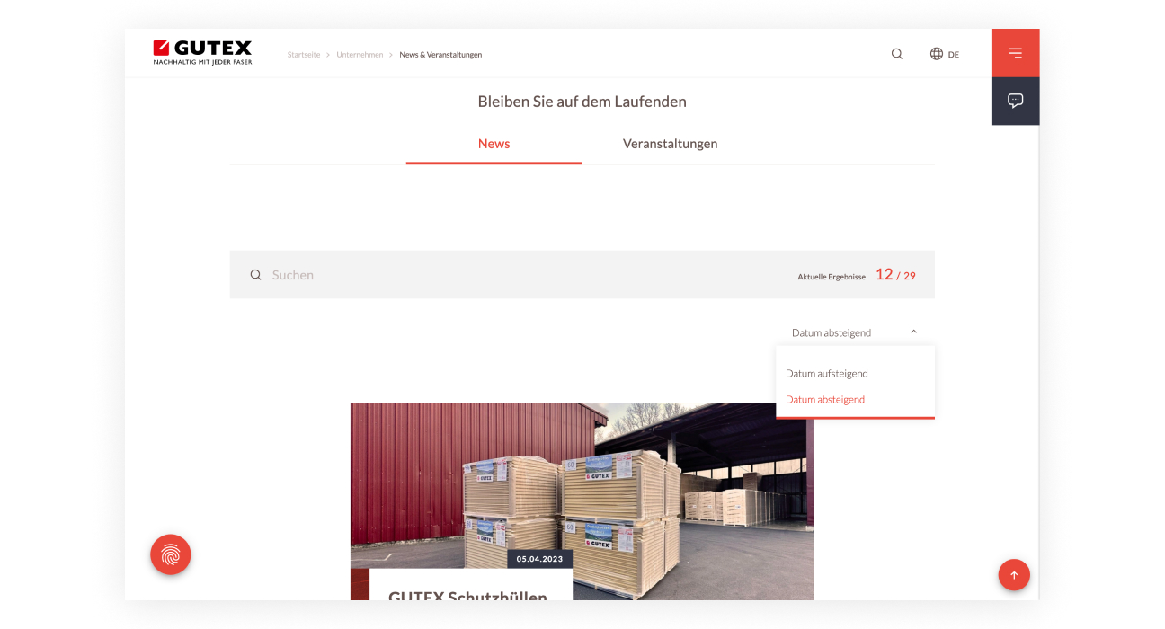  A website with a red backdrop and truck image on the GUTEX page