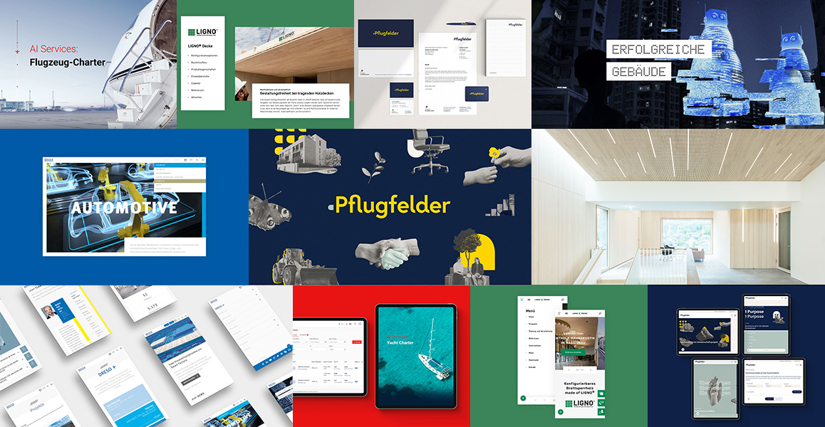 A collage of websites and apps showcasing various types of designs, functions, and interfaces
