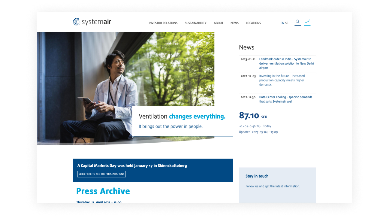 systemaair page about press archive